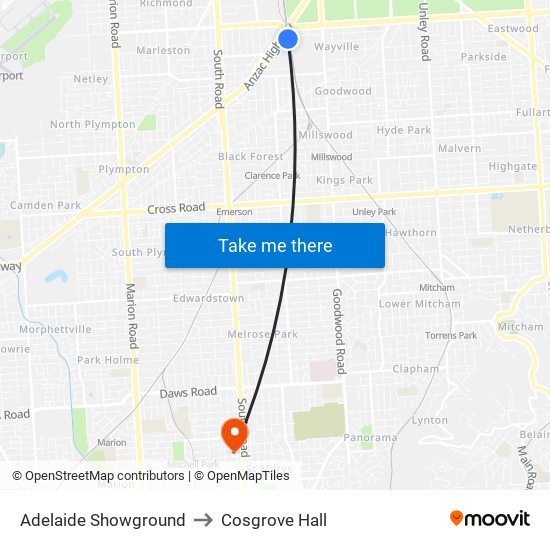 Adelaide Showground to Cosgrove Hall map