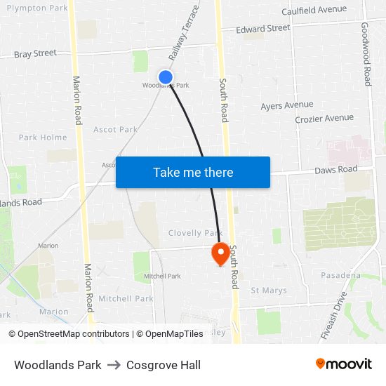 Woodlands Park to Cosgrove Hall map