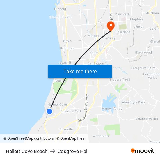 Hallett Cove Beach to Cosgrove Hall map