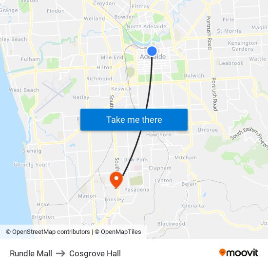 Rundle Mall to Cosgrove Hall map