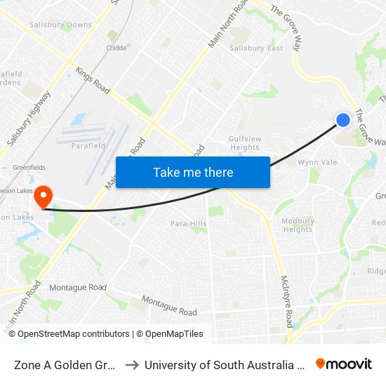 Zone A Golden Grove Interchange to University of South Australia Mawson Lakes Campus map