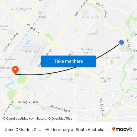 Zone C Golden Grove Interchange to University of South Australia Mawson Lakes Campus map