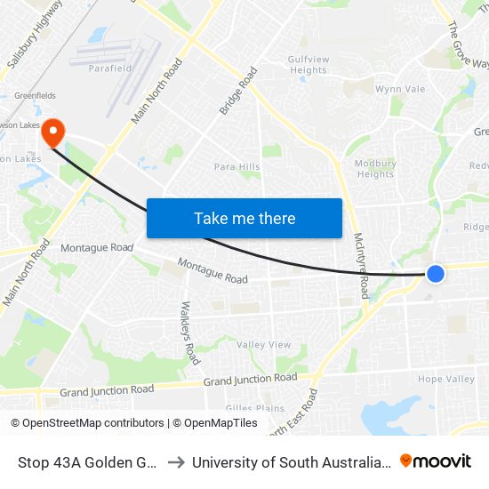 Stop 43A Golden Grove Rd - East side to University of South Australia Mawson Lakes Campus map