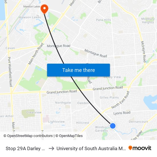 Stop 29A Darley Rd - West side to University of South Australia Mawson Lakes Campus map