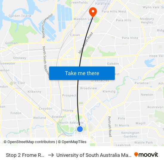 Stop 2 Frome Rd - East side to University of South Australia Mawson Lakes Campus map