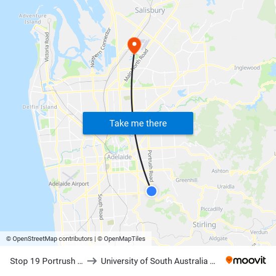 Stop 19 Portrush Rd - West side to University of South Australia Mawson Lakes Campus map