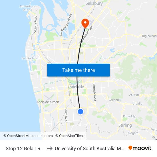 Stop 12 Belair Rd - West side to University of South Australia Mawson Lakes Campus map