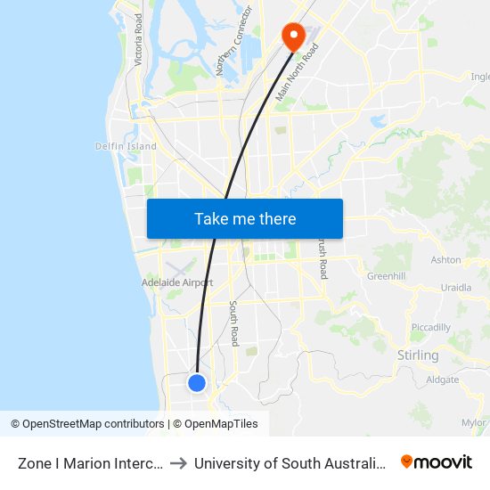 Zone I Marion Interchange - South side to University of South Australia Mawson Lakes Campus map