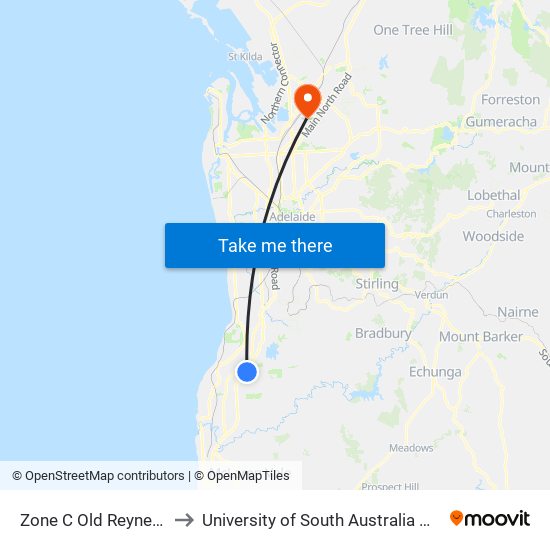 Zone C Old Reynella Interchange to University of South Australia Mawson Lakes Campus map