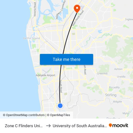 Zone C Flinders University Interchange to University of South Australia Mawson Lakes Campus map