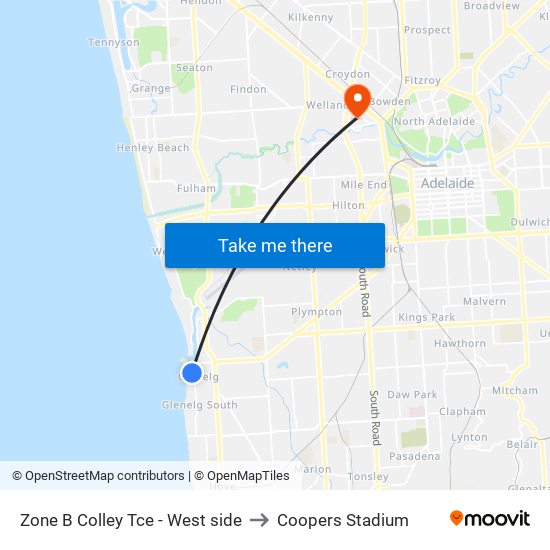 Zone B Glenelg Interchange - West side to Coopers Stadium map