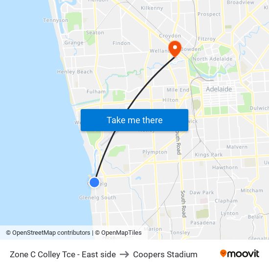 Zone C Glenelg Interchange - East side to Coopers Stadium map