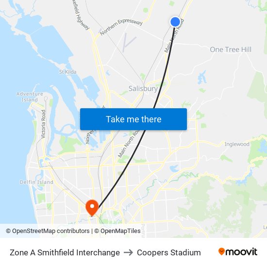 Zone A Smithfield Interchange to Coopers Stadium map