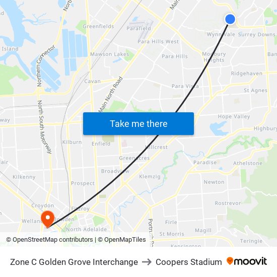 Zone C Golden Grove Interchange to Coopers Stadium map