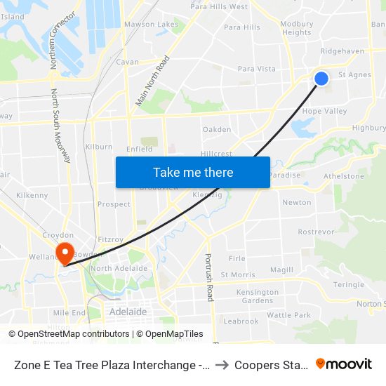 Zone E Tea Tree Plaza Interchange - East side to Coopers Stadium map