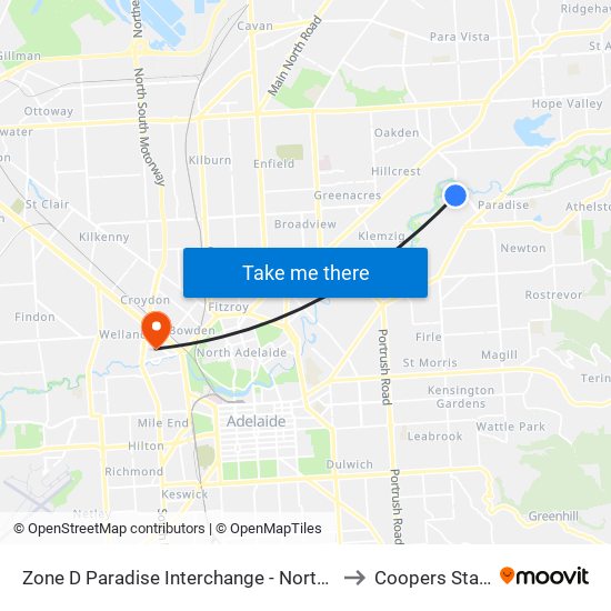 Zone D Paradise Interchange - North West side to Coopers Stadium map