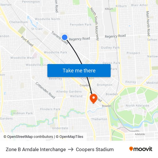 Zone B Arndale Interchange to Coopers Stadium map