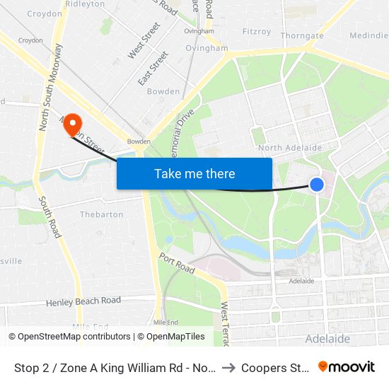 Stop 2 / Zone A King William Rd - North West side to Coopers Stadium map