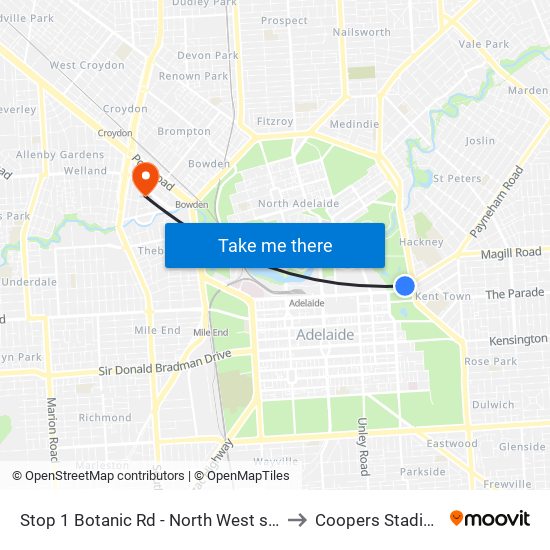 Stop 1 Botanic Rd - North West side to Coopers Stadium map