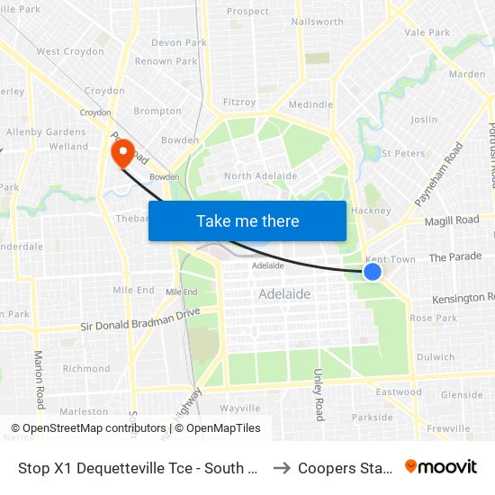 Stop X1 Dequetteville Tce - South West side to Coopers Stadium map