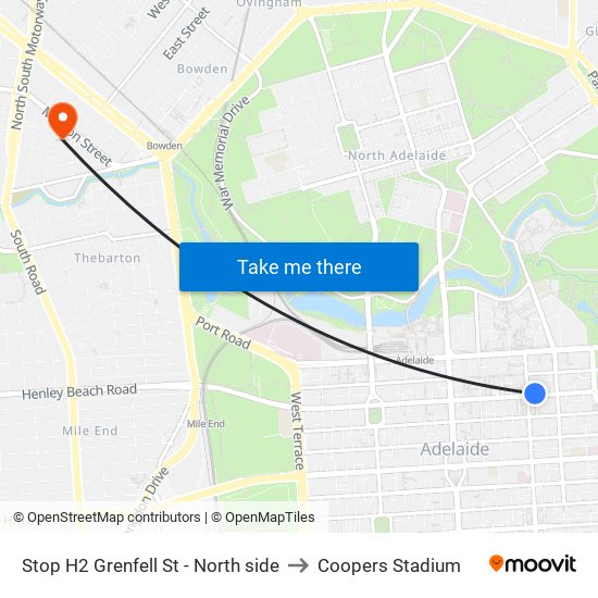 Stop H2 Grenfell St - North side to Coopers Stadium map