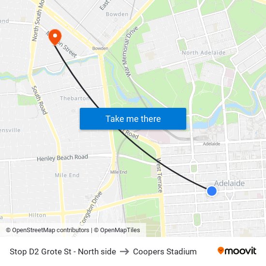 Stop D2 Grote St - North side to Coopers Stadium map