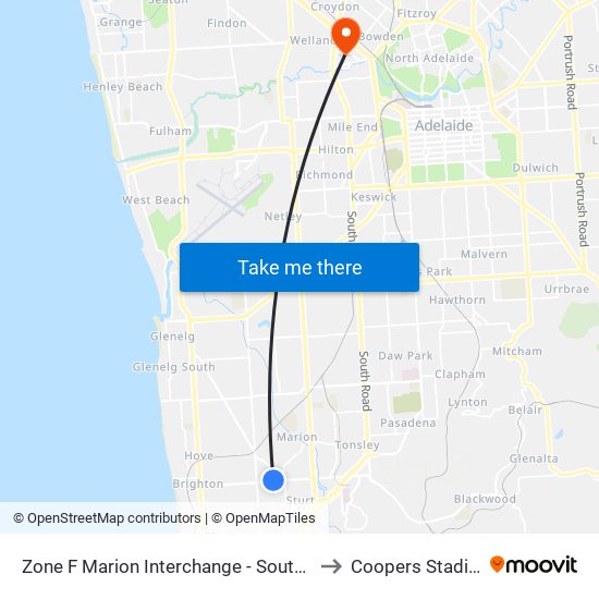 Zone F Marion Interchange - South side to Coopers Stadium map