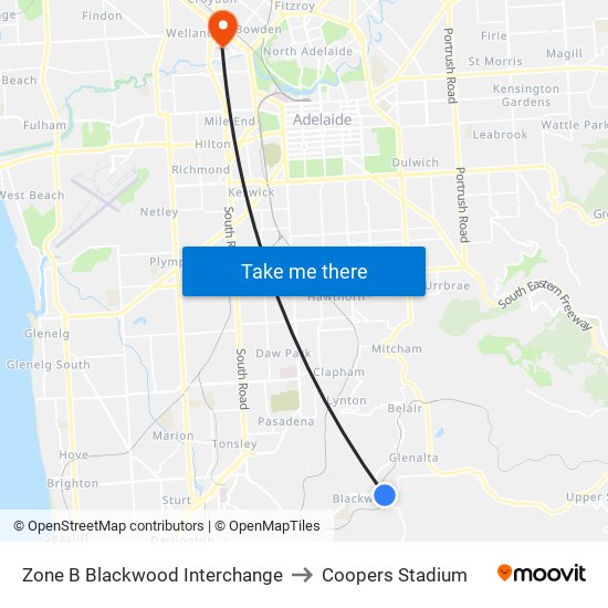 Zone B Blackwood Interchange to Coopers Stadium map