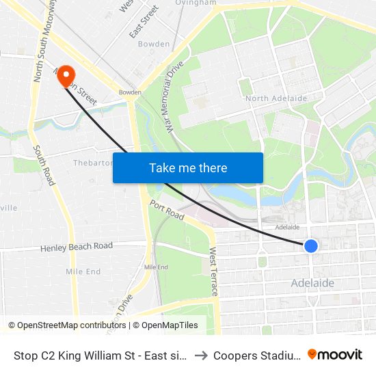 Stop C2 King William St - East side to Coopers Stadium map