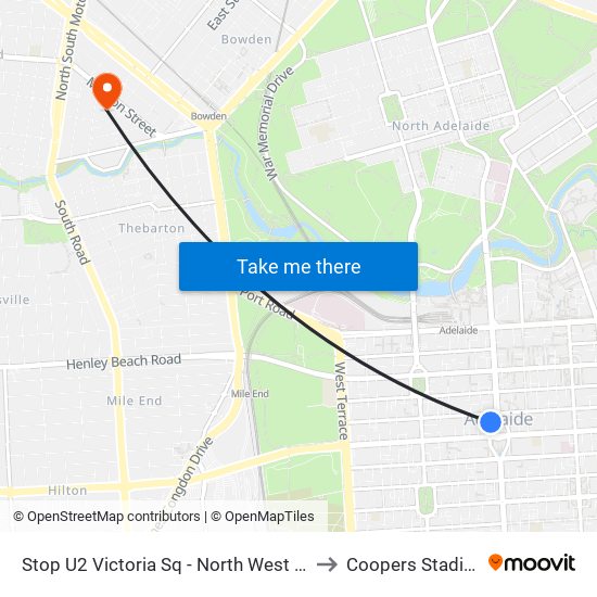 Stop U2 Victoria Sq - North West side to Coopers Stadium map