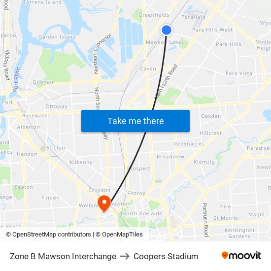 Zone B Mawson Interchange to Coopers Stadium map