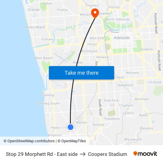 Stop 29 Morphett Rd - East side to Coopers Stadium map
