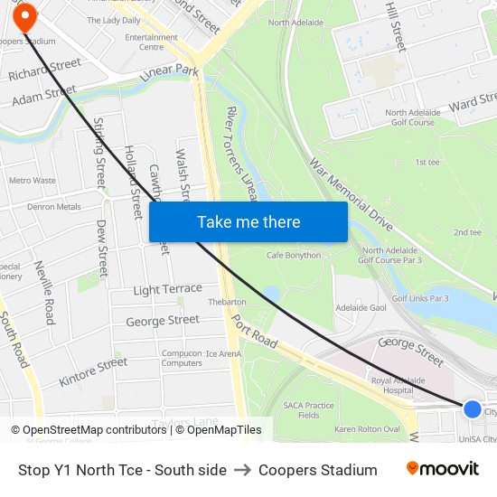 Stop Y1 North Tce - South side to Coopers Stadium map