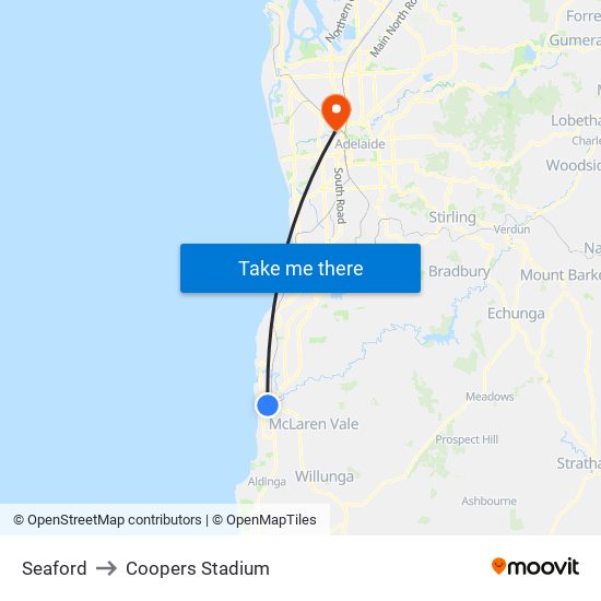 Seaford to Coopers Stadium map