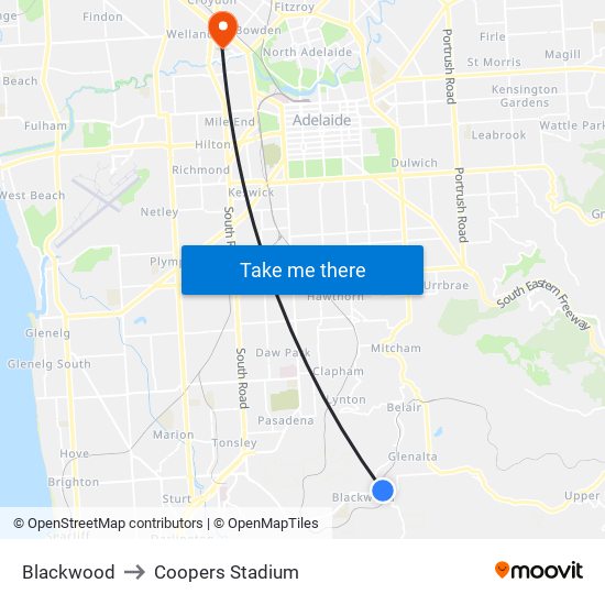 Blackwood to Coopers Stadium map