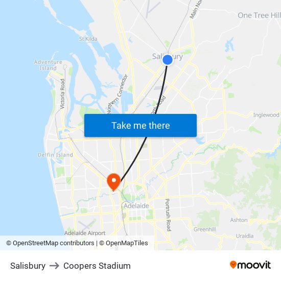 Salisbury to Coopers Stadium map