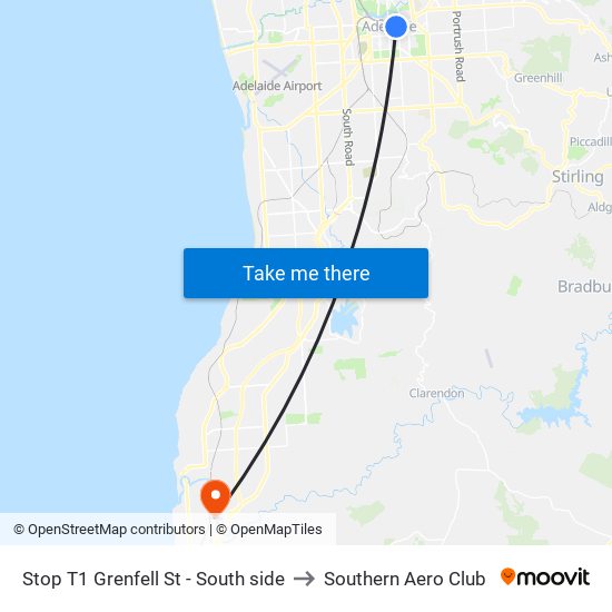 Stop T1 Grenfell St - South side to Southern Aero Club map