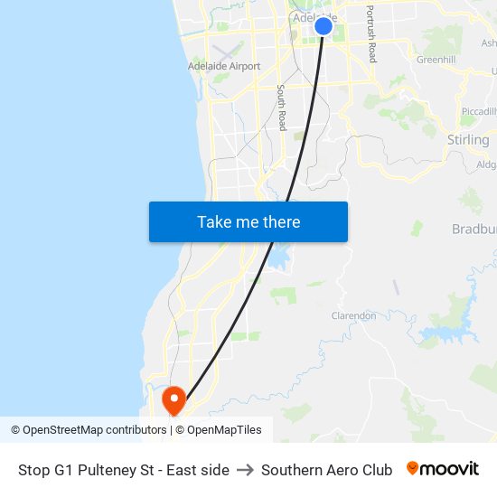 Stop G1 Pulteney St - East side to Southern Aero Club map