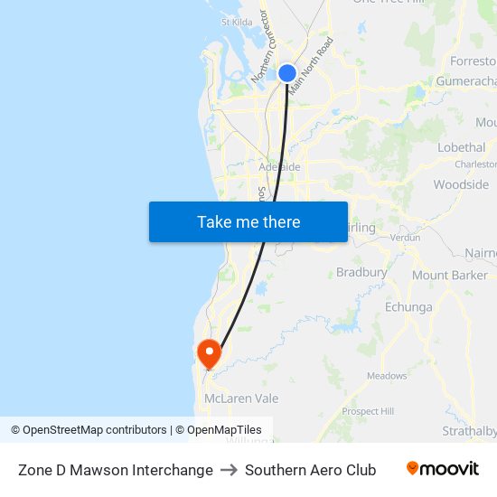 Zone D Mawson Interchange to Southern Aero Club map