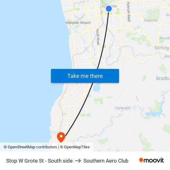 Stop W Grote St - South side to Southern Aero Club map