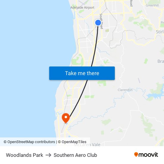 Woodlands Park to Southern Aero Club map