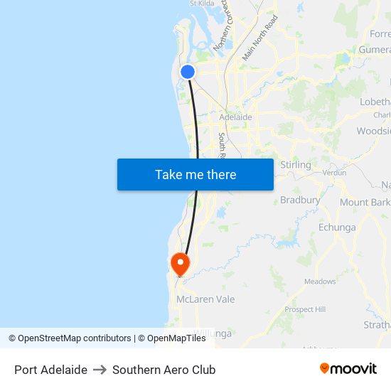 Port Adelaide to Southern Aero Club map