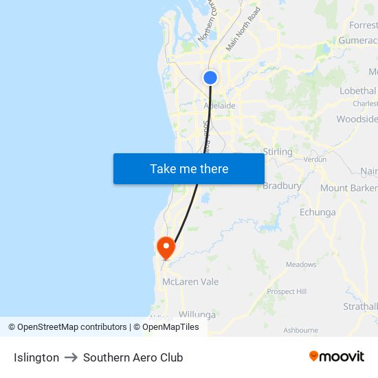 Islington to Southern Aero Club map