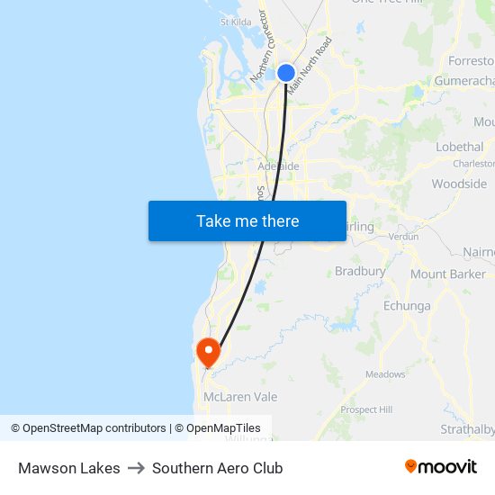 Mawson Lakes to Southern Aero Club map