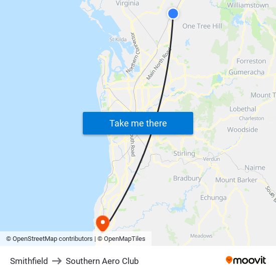 Smithfield to Southern Aero Club map