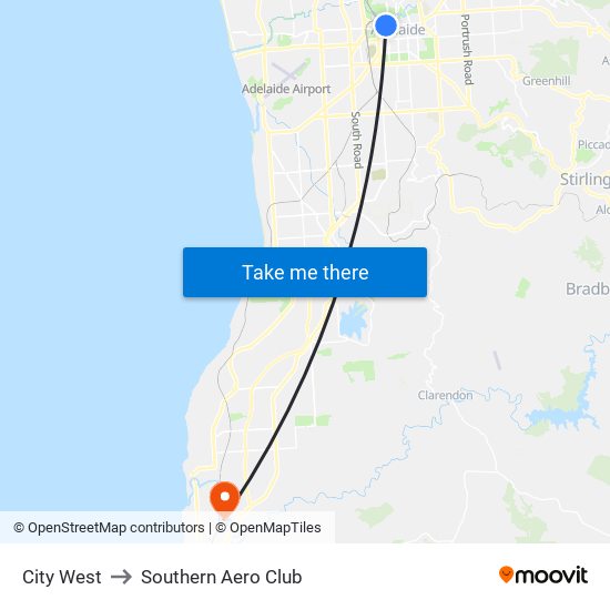 City West to Southern Aero Club map