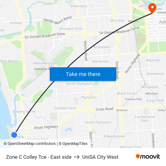 Zone C Glenelg Interchange - East side to UniSA City West map