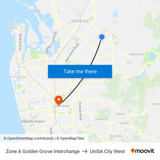 Zone A Golden Grove Interchange to UniSA City West map