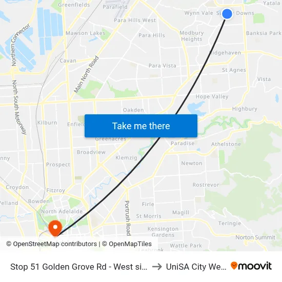 Stop 51 Golden Grove Rd - West side to UniSA City West map