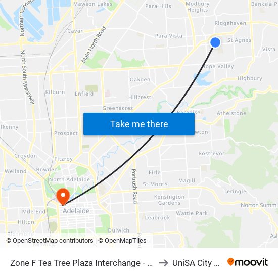 Zone F Tea Tree Plaza Interchange - East side to UniSA City West map